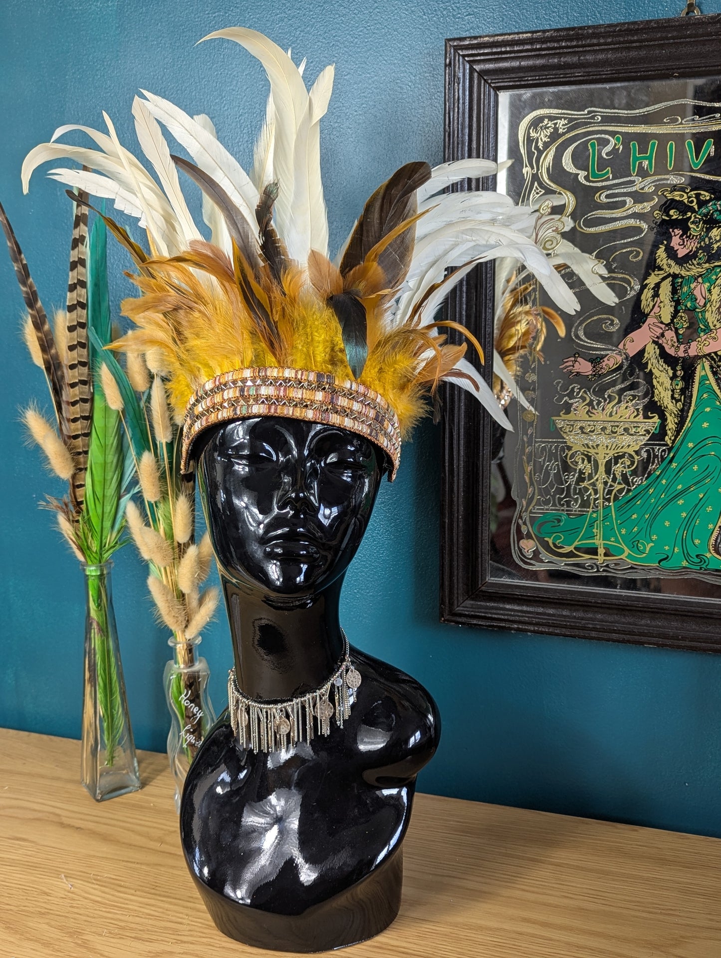 White & Yellow Feather Crown Headdress