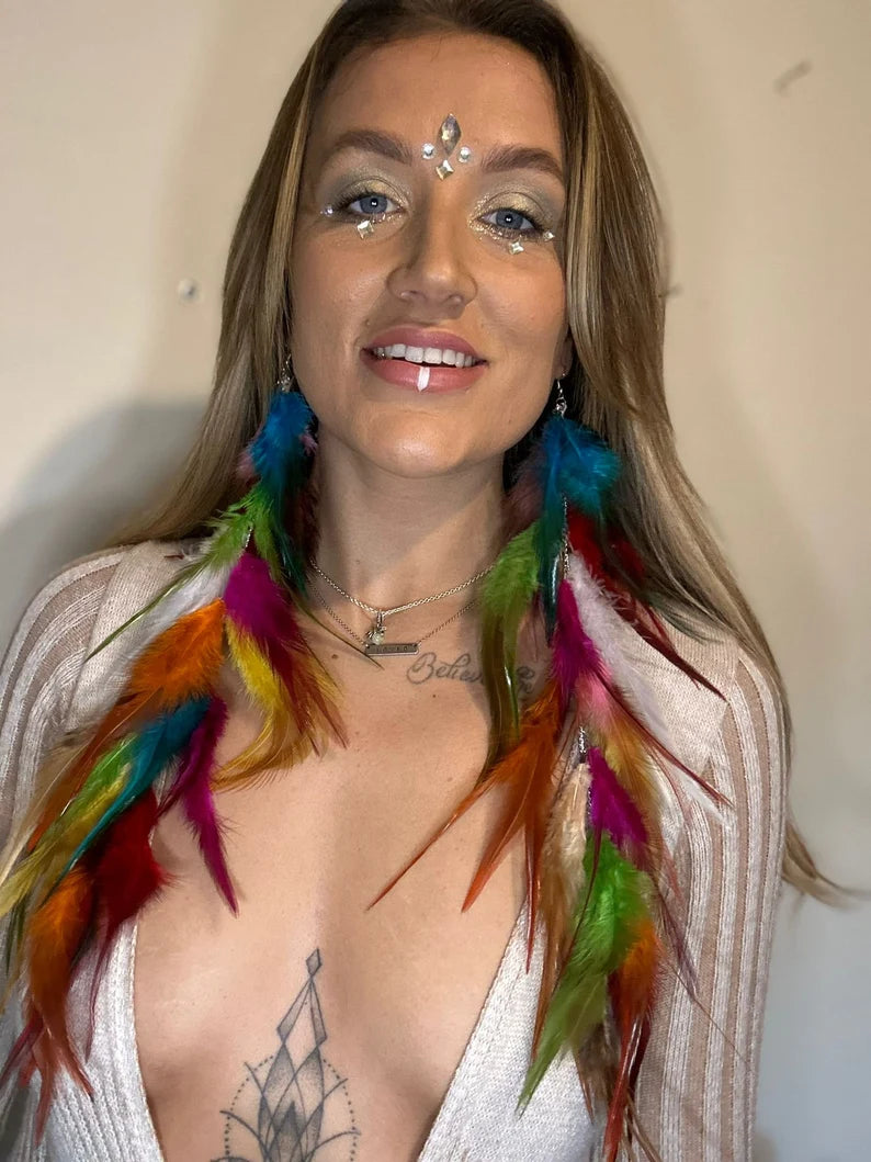 Dangle Boho Feather Rainbow Earrings