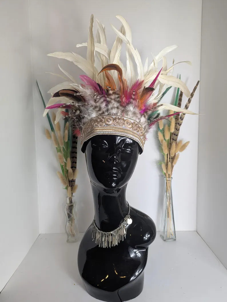 White & Rainbow Feather Crown