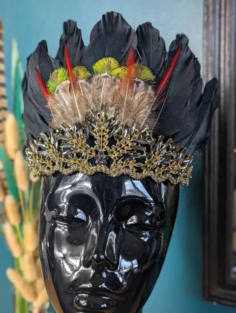 Black & Gold Feather Tiara