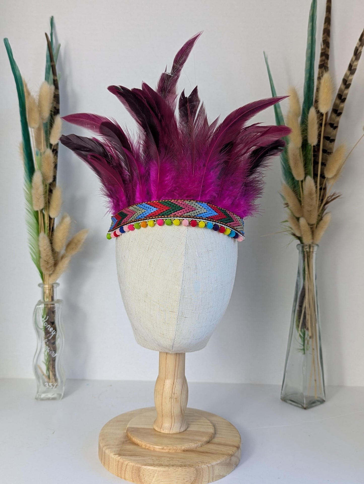 Childs Pink Feather Headband, Headdress Headpiece, Crown