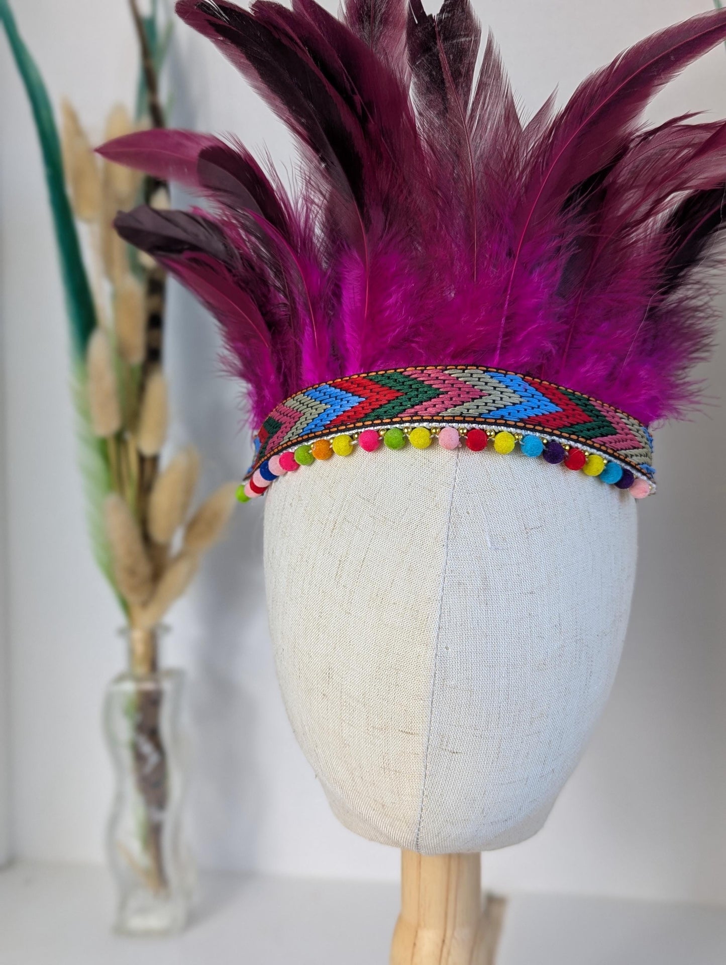 Childs Pink Feather Headband, Headdress Headpiece, Crown