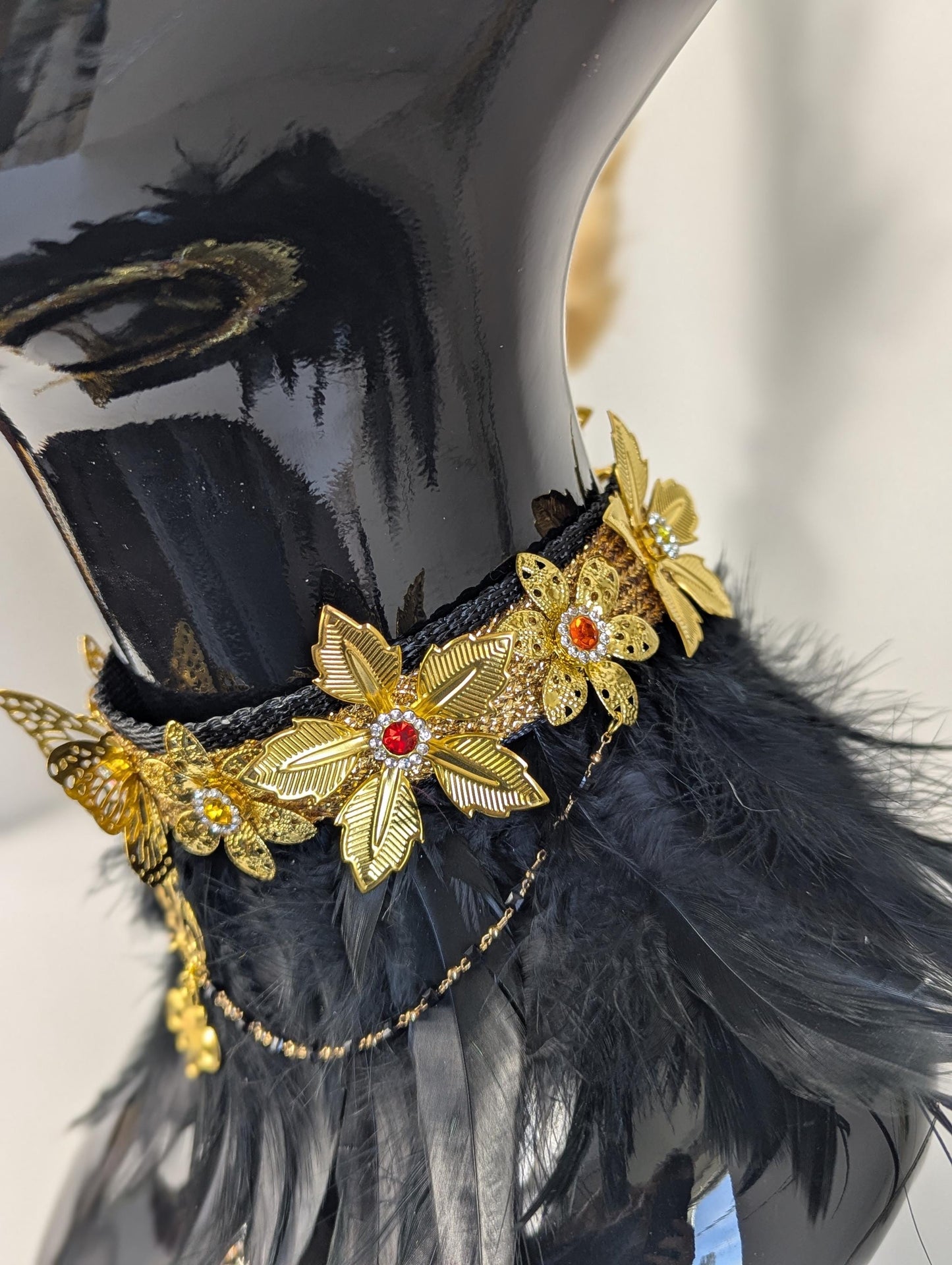 Black & Gold Feather Choker, Necklace, Neckpiece, Statement Piece