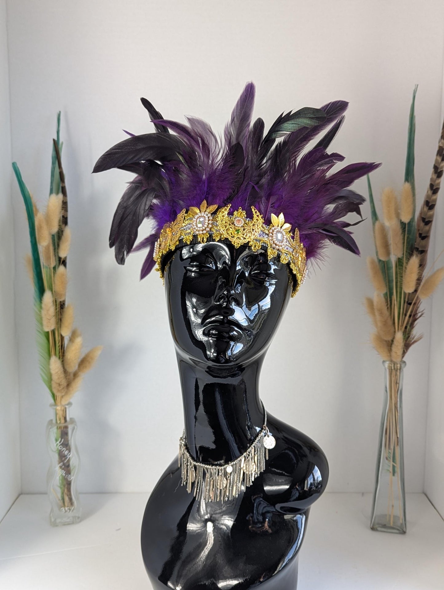 Purple & Gold Feather Headdress, Headband