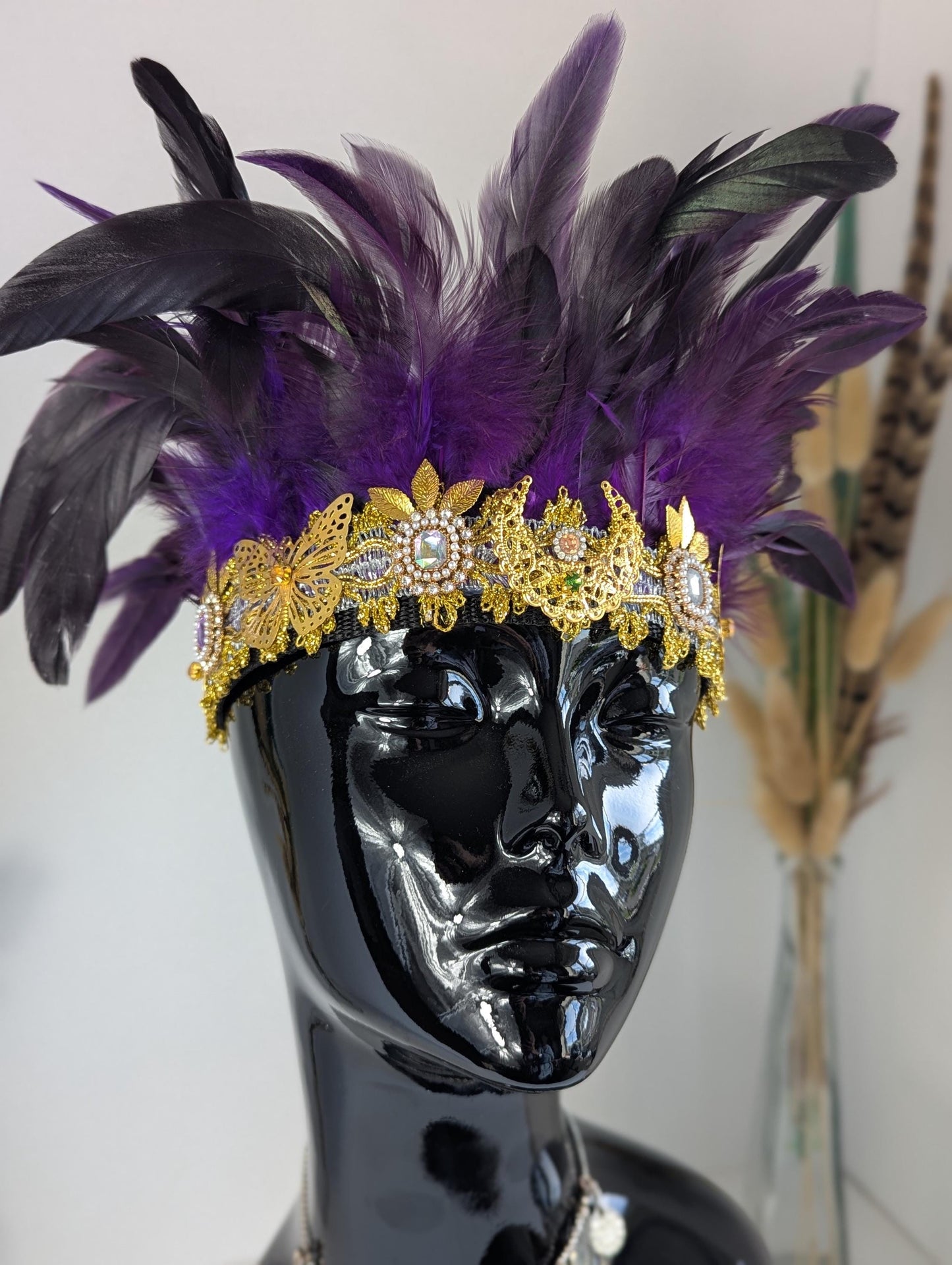 Purple & Gold Feather Headdress, Headband