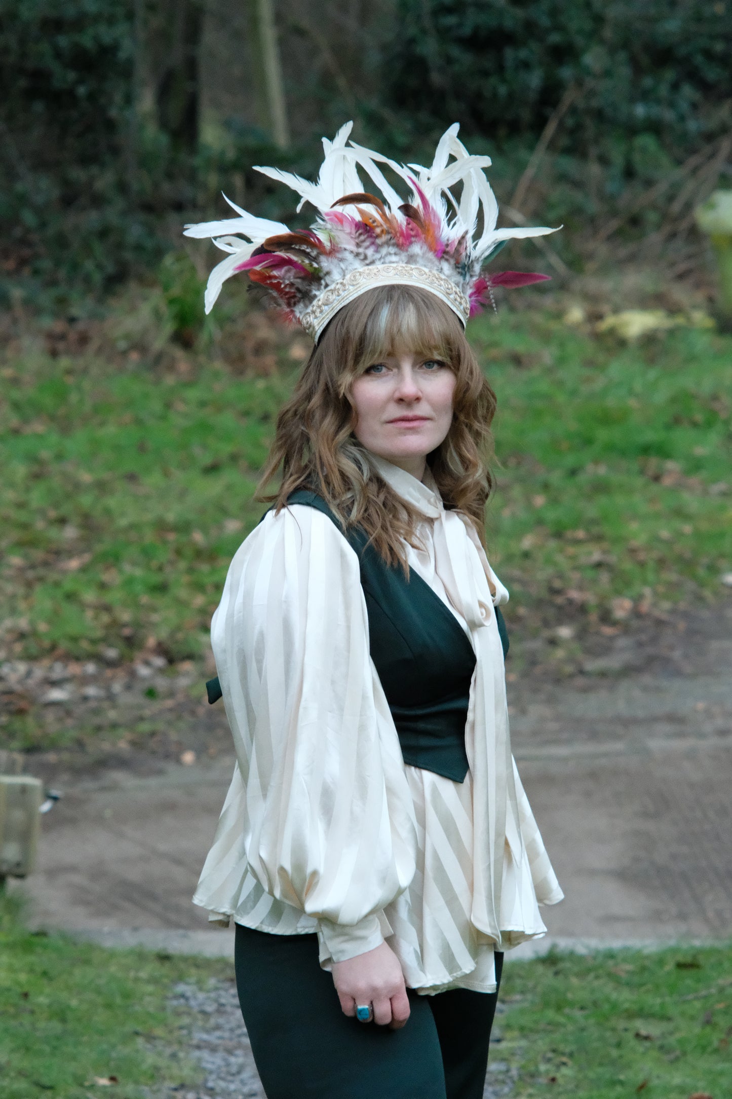 White & Rainbow Feather Crown