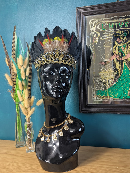 Black & Gold Feather Tiara