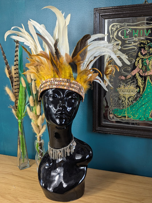 White & Yellow Feather Crown Headdress
