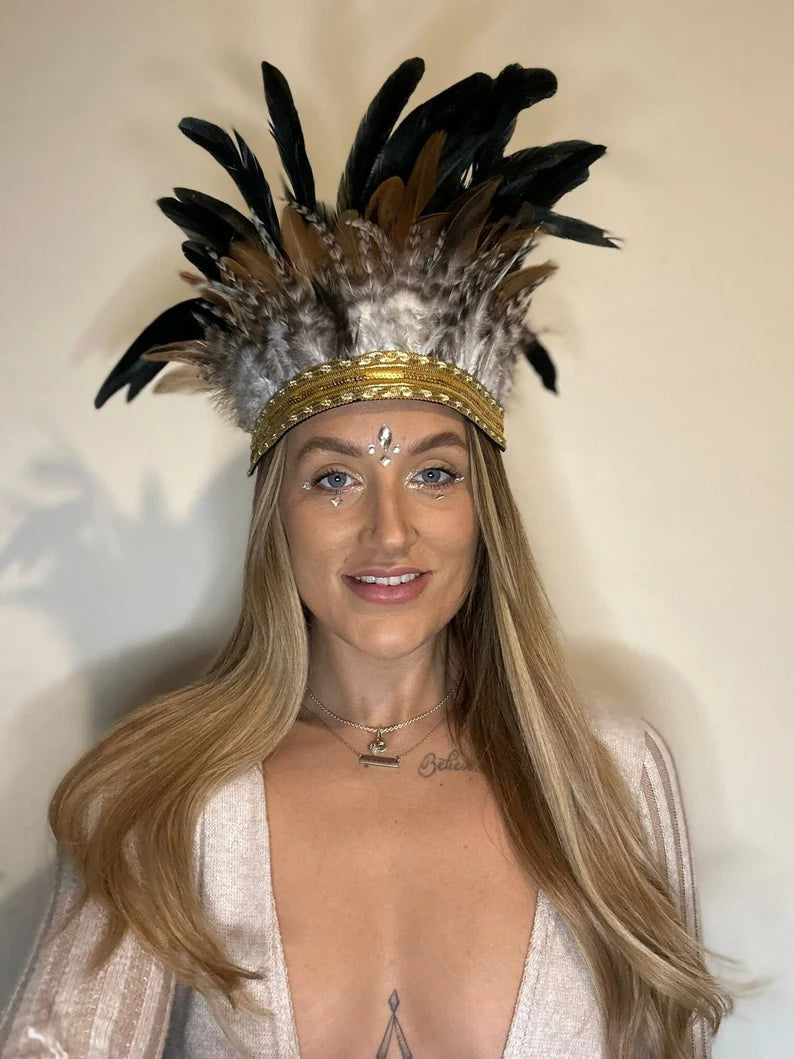 Black & Neutral Feather Crown
