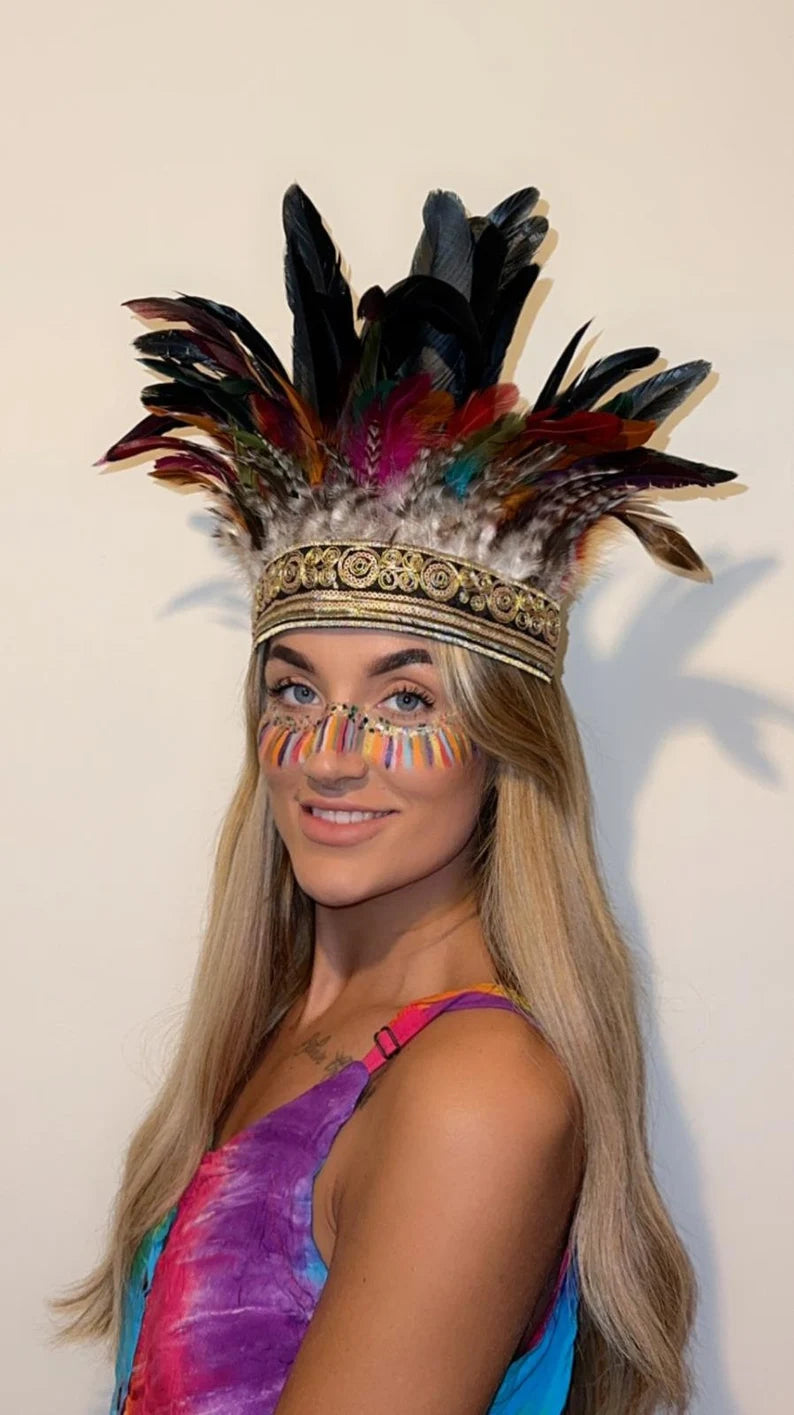 Black & Rainbow Feather Crown