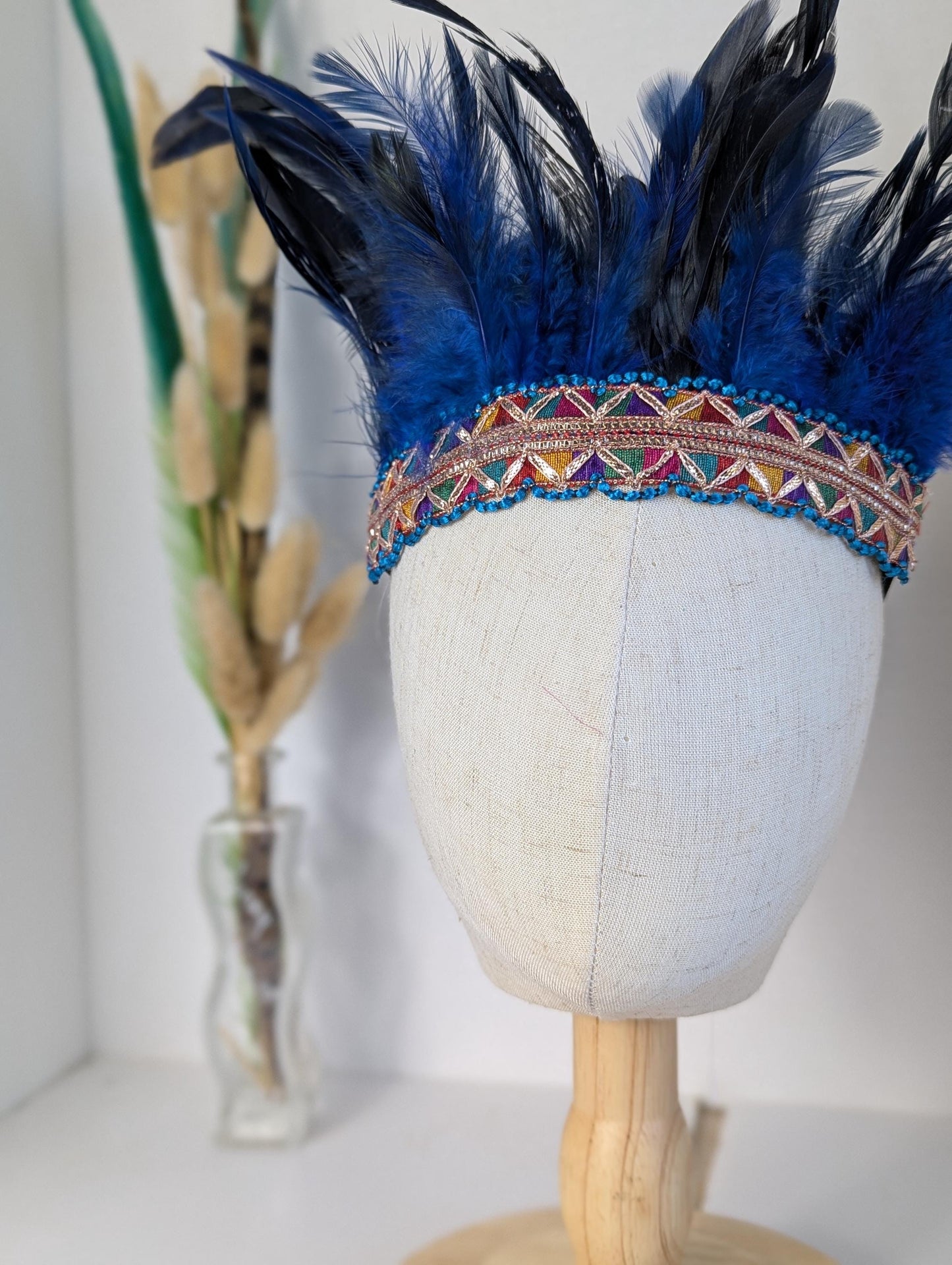 Childs Blue Feather Headband, Headdress, Headwear, Crown