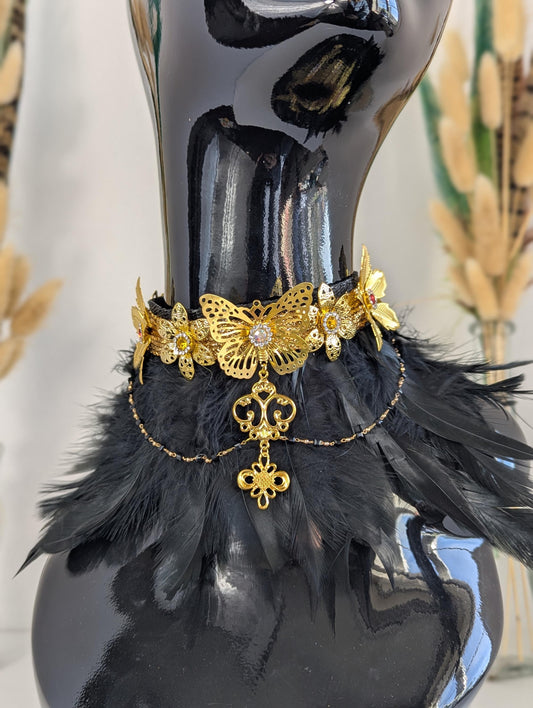Black & Gold Feather Choker, Necklace, Neckpiece, Statement Piece