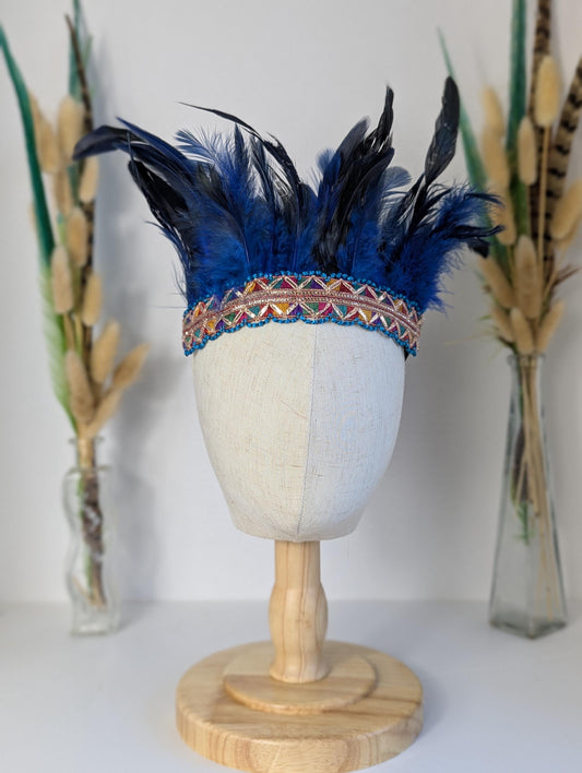 Childs Blue Feather Headband, Headdress, Headwear, Crown