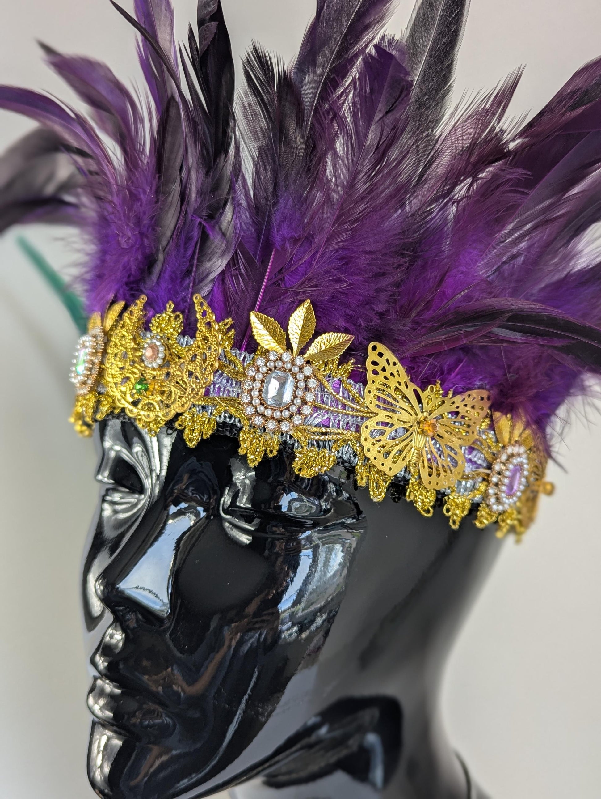 Purple & Gold Feather Headdress, Headband