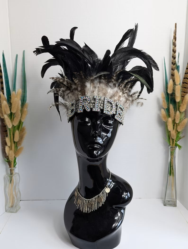 Black Bridal Feather Crown
